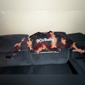 SHEIN Black and Orange Tie-Dye '90s Baby' Sweatshirt